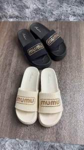 ( Hàng mới về ) Dép lê nữ-Dép nữ độn đế nâng chiều cao quai vải đính đá thời trang MUMU MSP 1958