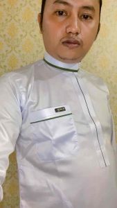 Alghin Exclusive Baju koko pria muslim putih semi les Hijau Bahan Saudi premium polyester original lengan panjang