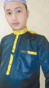 New Baju koko pria muslim hitam les full belakang Bahan Saudi premium polyester original Alghin Exclusive lengan panjang