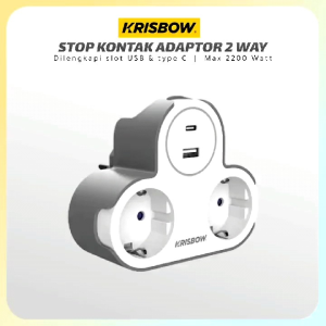 KRISBOW Stop Kontak Adaptor 2 Way Dengan Slot USB dan type C Max 2200 Watt