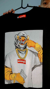 เสื้อยืดโอเวอร์ไซส์ สีขาว สีดำ ลายเสือ