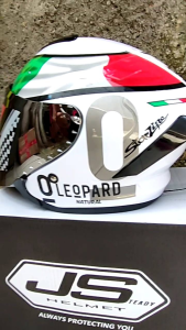 HELM JS ARMOR HALF FACE MOTIF LEOPARD WHITE PUTIH STAR GREY DOFF SNI HELM DEWASA PREMIUM YAKUZA