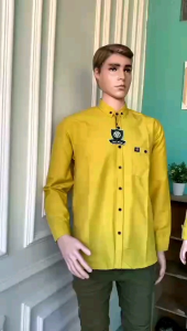 Kemeja polos ayah dan anak lengan panjang kemeja couple warna LEMON