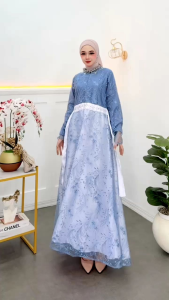 Dress brukat Devia gamis brukat model klok dengan ful tile brodir gamis lebaran/kondangan model terbaru