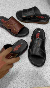 Dép nam da bò mềm mại DM0568 Dép nam quai ngang nâu đen may thủ công tinh tế