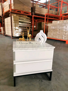 Best BARROS Side Table in 2 Drawers with Metal Frame Leg - NS 8017 (White / Espresso)