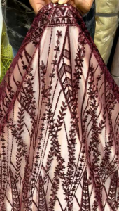 Baru! Tulle spenggel Full payet/Tille bordir Motif Salur zigzag full payet!