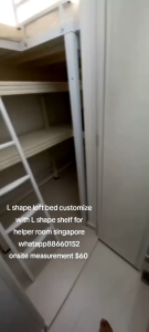 L shape loft bed +L shape shelf customize singapore for helper room/store room/utility/bomb shelter