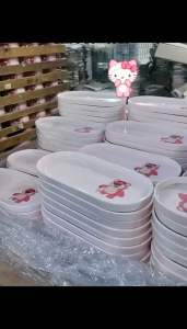 Set 3 món [bát + muỗng + dĩa khay sứ] Gấu Dâu Lotso