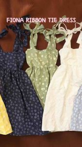 RJP Fiona Ribbon Tie Dress for Woman - OOTD Casual Outfit - Floral Embroidered Cute Dress For Women