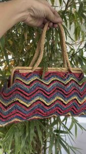 Túi 2hand xách tay cực đẹp dang cốp cói thật đan handmade cực xinh của Nhật -T695