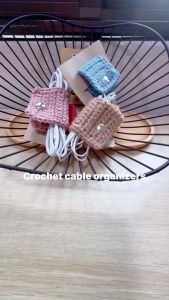 Crochet cable organizer holder phone accessories | 2 pcs random | magnet button | earphone USB cord cable