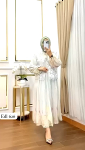 Jelita dress - ceruty plisket full furing ( vest tille lepas pasang ) Ld 110 - 115 pj 125