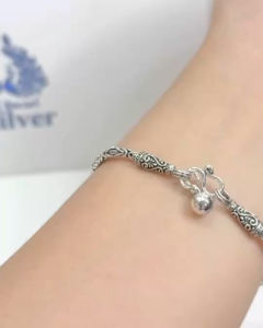 สร้อยข้อมือเงินแท้ ลายบาหลีรมดำ หนา 2.8 มิล  | มีใบรับประกันเงินแท้