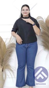 Celana Highwaist Cutbray Jeans Jumbo Wanita Big Size 27-42