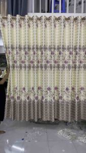 Rèm phi bóng 1 mặt hoa màu ghi phối hoa dây tím tông sáng nhìn nổi màu nhẹ nhàng làm rèm cửa chínhrèm cửa sổrèm ngăn phòngrèm gác lửng