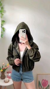 HERA JACKET Corduroy Semi Crop Jacket Zipper Hoodie
