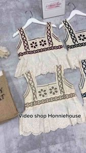 áo 2 dây bản rộng kiểu thêu hoa mix chân boi