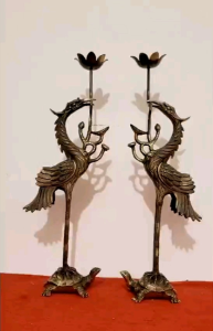 Đôi hạc thờ bằng đồng màu hun giả cổ cao cấp 32cm