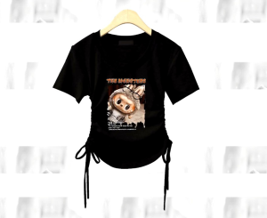 younghands kaos murah model korean labubu serutan kanan dan kiri lengan pendek