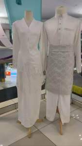 Baju Nikah Full Set Couple Sedondon warna Putih Off White - Kurung Moden Lace ala Kebaya ALAYA + Baju Melayu Nikah