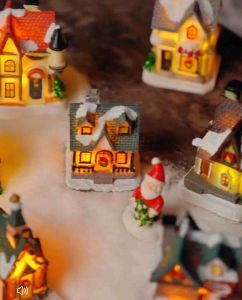Luminous resin colored Christmas house table top decoration Christmas scene atmosphere decoration small gift for children