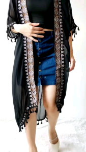 09127 Anzzela Embroidered Asymmetric Cover Up Outer Cardigan Pantai Fashion Beach Wear