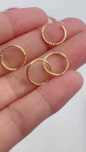 18k SAUDI GOLD LOOP DIACUT EARRING 10mm
