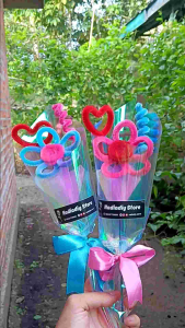 Mini buket single flower kawat bulu/pipe cleaner bouqet hologram/buket bunga wisuda/hadiah sempro/hadiah ulangtahun/perpisahan/hari guru/hari ibu