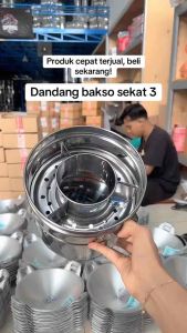 DANDANG BAKSO SEKAT 3 STAINLES TUTUP KACA 22cm LENGKAP ADA CENTONG CAPIT
