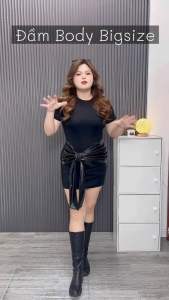 Đầm Body Bigsize 50-95Kg Se.xy Sang Chảnh Cho Nàng Chuppy Cá Tính Siêu Hack Dáng-D186-Ú Xinh Store (Body Thun Phối Da)