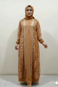 Yuliana dress gamis crinkle set outer brokat renda/gamis terbaru kekinian/gamis lebaran