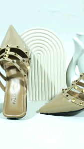 Palola YOLLA Sepatu Sandal Wanita Simple Elegan Sendal Kasual Wanita Paku Keling Mules Slip On Pesta