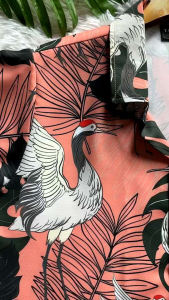 #F41นกชมพู เสื้อฮาวายผ้าไหมอิตาลีพรีเมี่ยม ใส่สบายทั้งใส่ทำงานและใส่เที่ยว