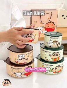 Crayon Shin-Chan Ceramic container Bowl set with Lid Lunch Box Microwave gift box set 蜡笔小新陶瓷保鲜碗微波炉加热午餐饭盒密封水果便当盒