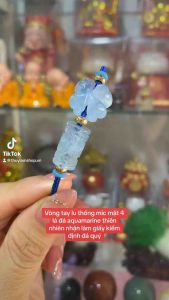 Vòng tay lu thống mặt 4 lá may mắn tài lộc đá aquamarine thiên nhiên chạm đồng tiền