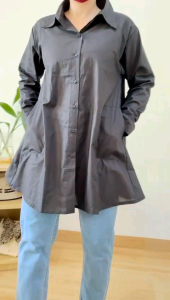 ●ECLAIRE● 06X 714 Dress Mini Kem Tunik Basic Casual Polos Tangan Panjang Longsleeves Leen