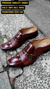 SEPATU SANDAL SELOP FORMAL SEPATU BUSTONG PRIA KULIT SAPI 100% KODE B6015 MARUN ( PRODUKSI SENDIRI )