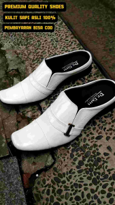 SEPATU SANDAL SELOP FORMAL SEPATU BUSTONG PRIA KULIT SAPI 100% KODE B6015 PUTIH ( PRODUKSI SENDIRI )