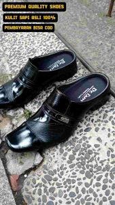 SEPATU SANDAL SELOP FORMAL SEPATU BUSTONG PRIA KULIT SAPI 100% KODE B6002 HITAM ( PRODUKSI SENDIRI )