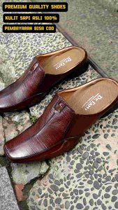 SEPATU SANDAL SELOP FORMAL SEPATU BUSTONG PRIA KULIT SAPI 100% KODE B6029 TAN (PRODUKSI SENDIRI)