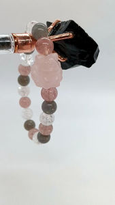 The Natural Life Rose Quartz Fox Charm Bracelet with Strawberry Quartz Labradorite and Crackled Clear Quartz