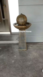 S46 Ball Yellow Feng Shui Water Fountain Trophy Ball Kolam Air Sandstone Garden Water Feature Balinese 风水流水喷泉瀑布池 2