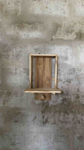 NPF | หิ้งพระแขวนผนังไม้สัก หิ้งพระโมเดิร์น หิ้งพระไม้สักพร้อมที่แขวนพวงมาลัย ขนาด30x40ซม. ไม่ทำสี