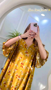 NORA DRESS | Dress Jumbo Look Korean | Kancing Bunga | Busui Friendly
