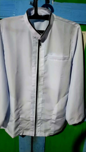 Baju Koko Pria Dewasa Resleting Lengan Panjang Warna Putih, Maroon & Abu-Abu