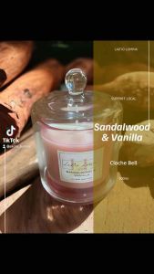 Lad’io Lumina Sandalwood and Vanilla Scented Soy Candle in Cloche Bell Jar 300ml Home Fragrance