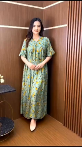 KANAYA DRESS | Terbaru Modern Korean Style Wanita Motif Daster Panjang Wanita kancing