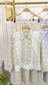 Setelan kemeja rok renda Ld 110