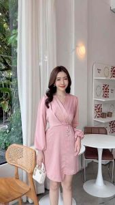 Milada Dress เดรสจีบบ่าแขนยาว ผ้าซาตินโมนิก้า VERA